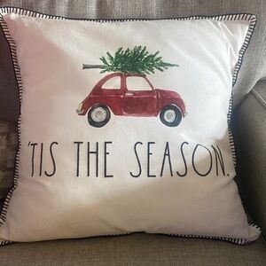 Rae Dunn Red Car Holiday Pillow